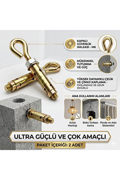 EMİRHANNALBUR Kancalı Çelik Dübel Kapalı M6 x 2 Adet - Ağır Yük Dübeli