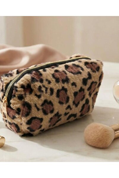 vanilkie Leopard Patterned Plush Makeup Bag, Travel and Cosmetic Bag