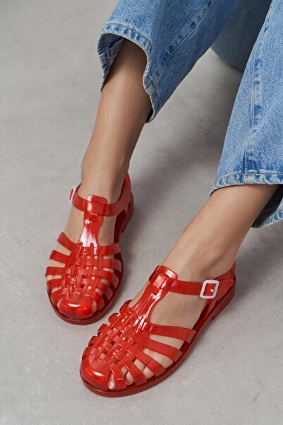 NİŞANTAŞI SHOES Γυναικεία σανδάλια Anderline με διαφανή κόκκινη λεπτομέρεια ζ...