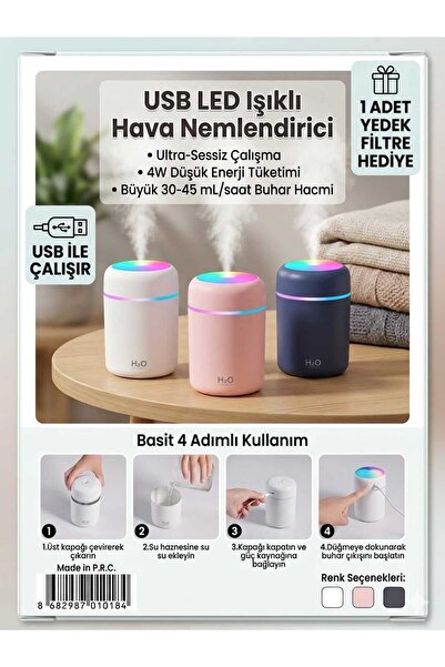 ASG Hava Nemlendirici Buhar Aroma Terapi 300 ml Ulrasonik LED IŞIKLI YEDEK Fİ...