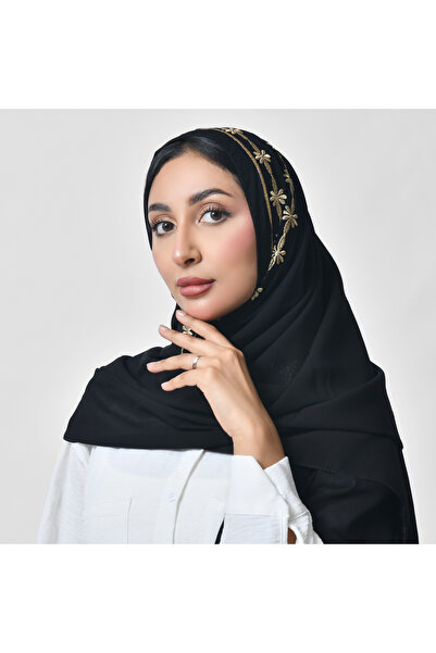 HAWRAA ABAYA Black Veil with Bright Gold Embroidery