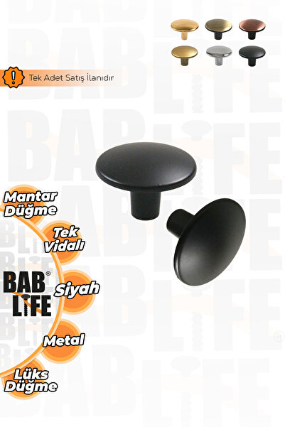 bablife Mantar Düğme Mat Siyah 35mm Çapında Metal Lüks Çekmece Dolap Mobilya ...