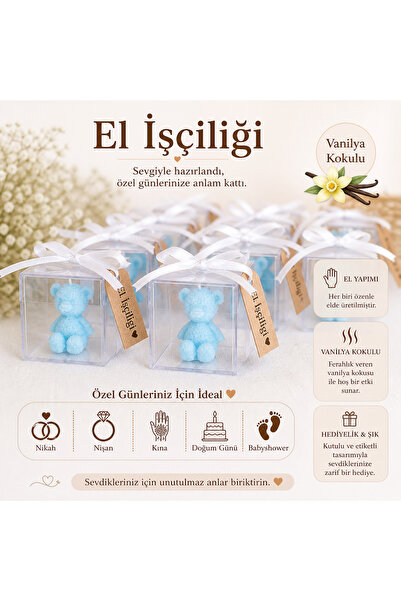 F&A Candle 25 ADET Kişiye Özel El Yapımı Mavi Ayıcık Mum – Vanilya Kokulu Nik...
