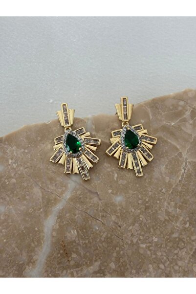 stainless steell Emerald Stone Detailed Steel Earrings