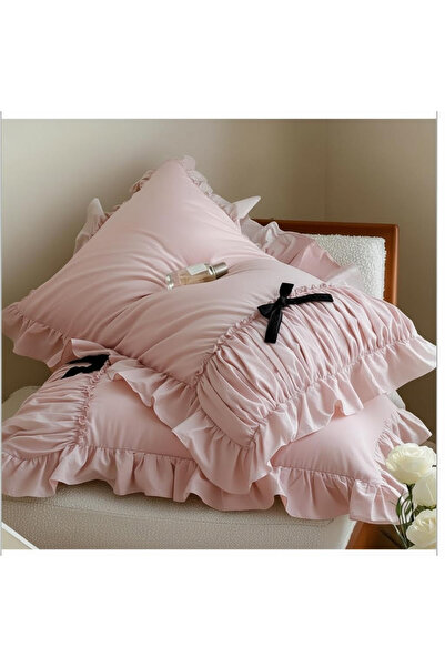 METİNEV Ruffled Drawstring Beige Color Special Design Pillowcase Double
