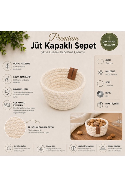 Fabrix Home Ekru %100 Pamuk Mini Sunum ve Düzenleyici Kase Seti
