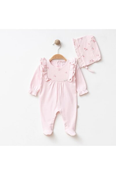 STRAWBABY Kız Bebek 0-3/3-6 AY Jakarlı Fırfırlı Tulum