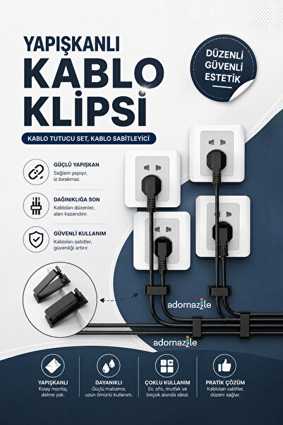 KCA HOME 1 Adet Yapışkanlı Kablo Klipsi, Kablo Tutucu Set, Kablo Sabitleyici,...