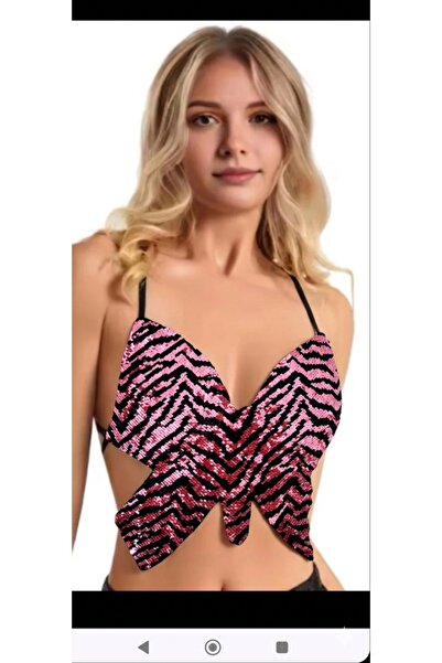 NİSANURTEKSTİL Stoned Butterfly Bustier Crop