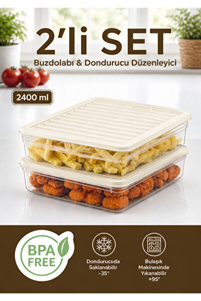 Nesto Home 2 Pieces 2400 ml Refrigerator Organizer, Freezer and Microwave Sto...
