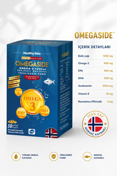 Healthy Side OmegaSide Omega-3 Portakal Aromalı 50 Softjel Kapsül