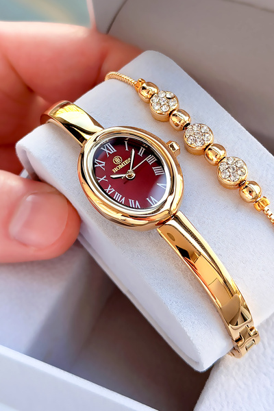 Homies Oval Case Gold Color Women's Wristwatch Steel Band Japanese Movement G...