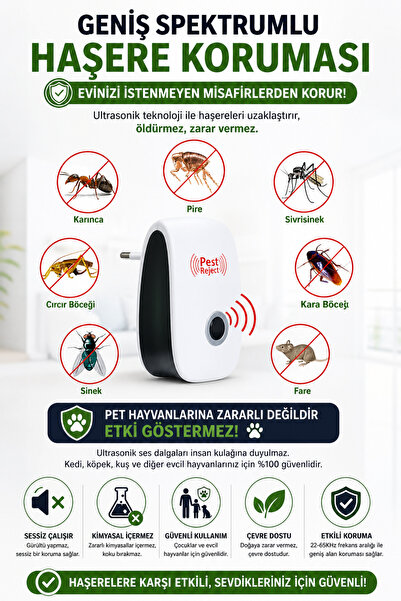 Dihamer Ultrasonik Haşere Kovucu Priz Tipi | 360° Koruma | Sessiz & Düşük Ene...