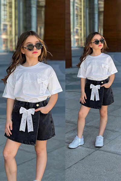 Minigimin Cicileri طقم تنورة قصيرة للفتيات من My Little Cicileri مزين بفيونكة...