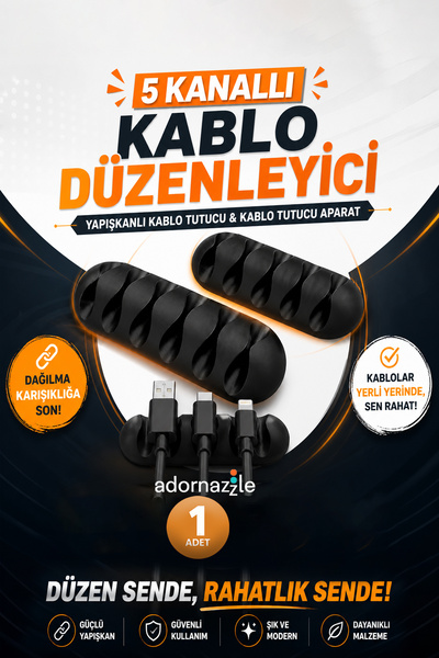 KCA HOME 5 Kanallı Kablo Düzenleyici, Yapışkanlı Kablo Tutucu, Kablo Tutucu A...