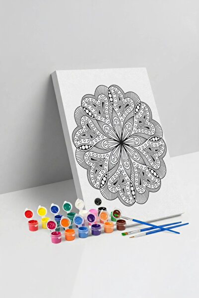 Tabdiko Çiçek Desenli Mandala Tuval Boyama Seti 40x50 cm
