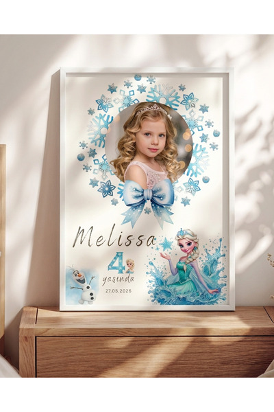 Gralanda Elsa Temalı Doğum Günü Fotoğraflı İsme Özel Anı Tablosu, Frozen Elsa...