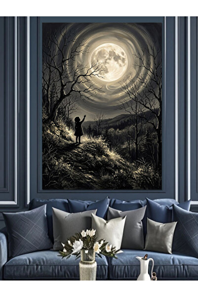 Artmeg Copil care privește luna plină în pădure noaptea - Pânză decorativă - ...