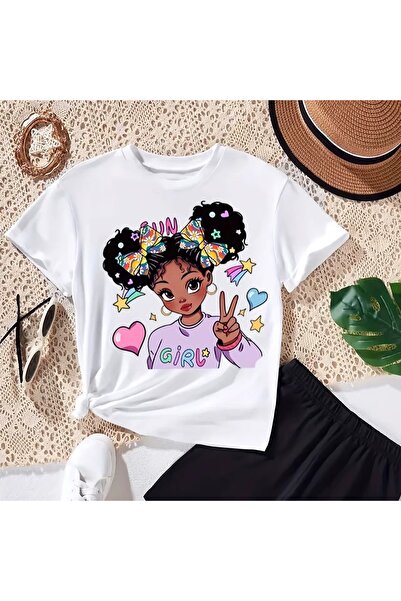 SVART WEAR تي شيرت Fun Girl مطبوع برقبة دائرية 100% قطن وأكمام قصيرة للأطفال ...