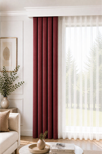 BURCIN HOME ستارة خلفية مطوية 1/3 بوصة، لون أحمر داكن، 80x250 سم (260/270 سم)...