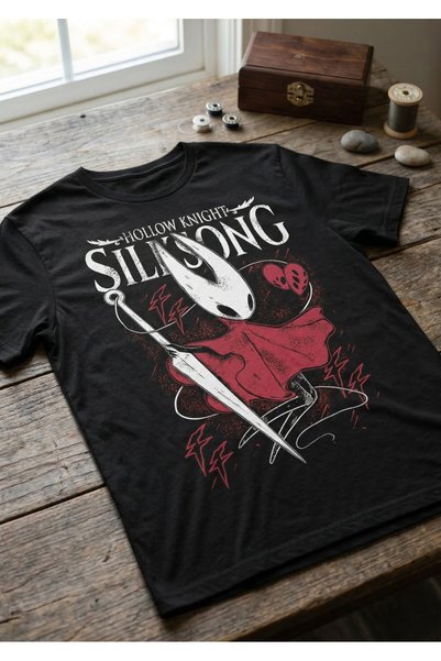 Silkensoul Hollow Knight "The Knight" Character Game Design Printed Regular Fit Black Tshirt