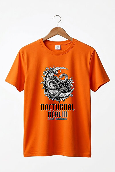 onsrawear تي شيرت أساسي فاخر مطبوع عليه ثعبان ونصف قمر من نوع Gothic Nocturna...