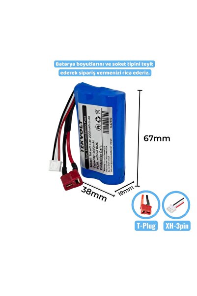 Tekvolt Güvenli Batarya Çözümleri 7.4V 2000mAh 18650 Li-ion T-plug ve XH-3pin...