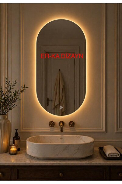 ER-KA DİZAYN 2 TARAFI OVAL DOKUNMATİK AYNA Led'li Lavabo & Banyo Aynası (DİMM...
