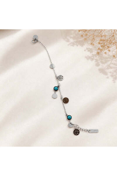 BIJUTERI Blk-3024 Silver Tree of Life Detailed Steel Anklet
