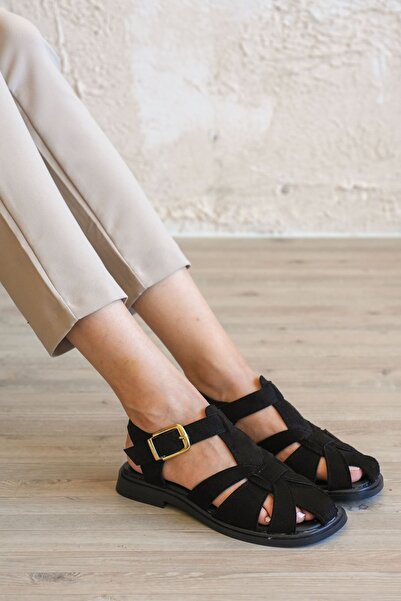 GOFFSHOES Sandale Dekos Casual pentru damă - piele intoarsa neagra