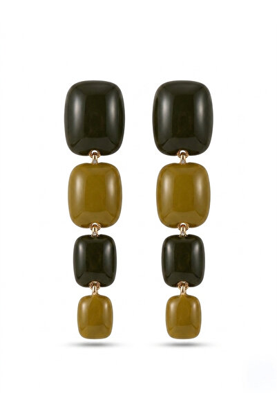 Pelin Aksesuar Olive Green and Khaki Four Stone Pendant Earrings