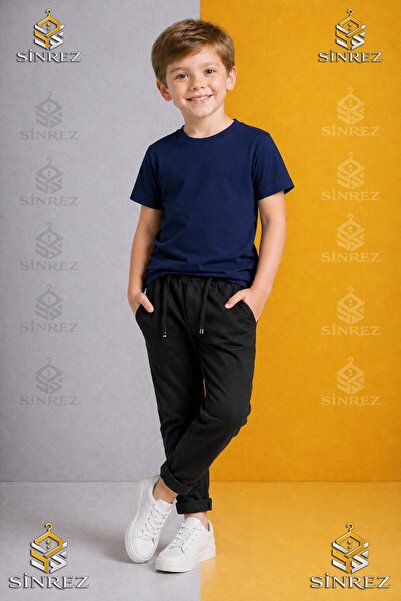 SİNREZ Boys' Plain Trousers 6.Mdl Elastic Waist Lycra Folded Leg Style