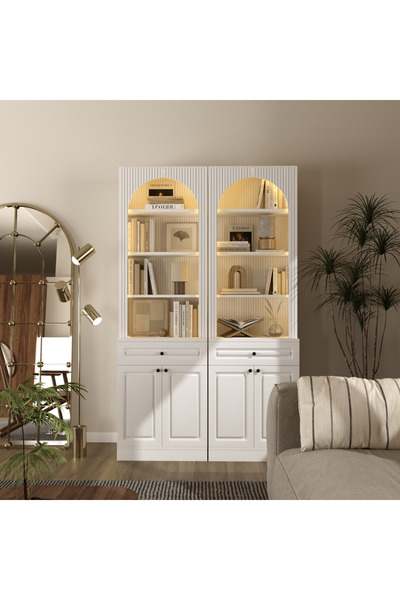 klubeconcept Klube Concept İNCİ LED Işıklı Kemerli Kitaplık Dolap ve Çekmecel...