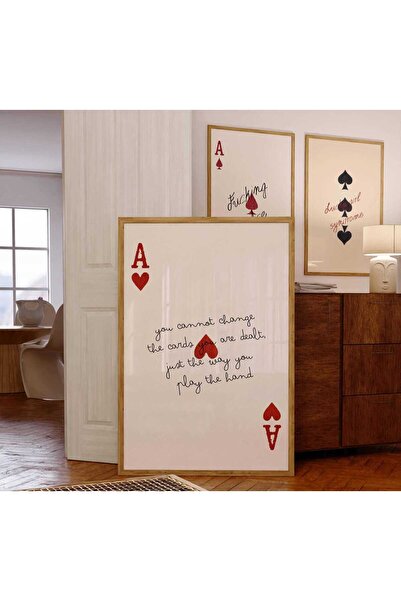 NinaStore 3'lü Set iskambil kartı posteri - Kırmızı kupa ası baskısı - siyah ...