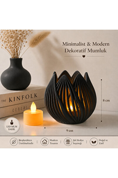 zulya Minimalist Modern LED Mumluk 9x8 cm | Dekoratif Işıklı Mumluk | Şık Ev ...