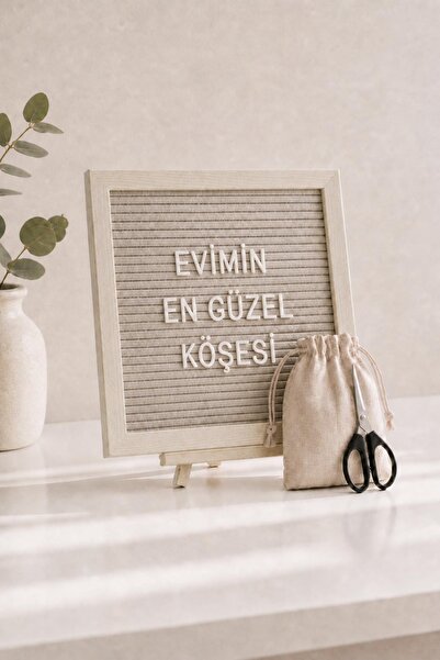 Patladı Gitti WoodArt Premium Letter Board Seti, Şampanya Krem Keçe Yüzeyli D...