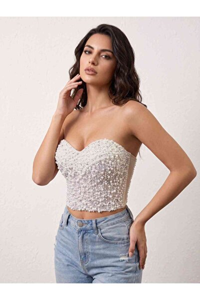 Orvelia İnci ve Kristal İşlemeli El İşçiliği Büstiyer Korse Opulence İnci ve ...