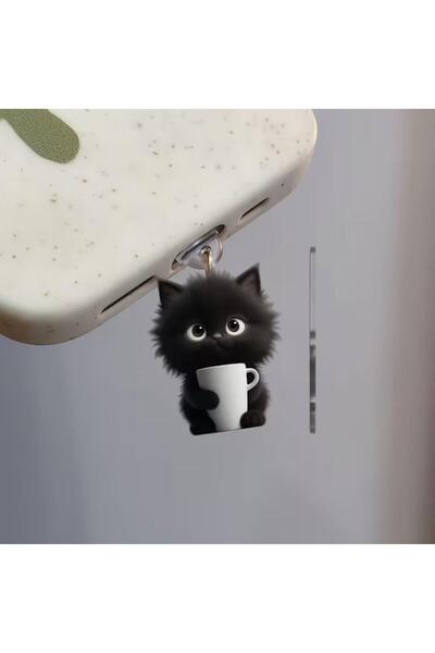 Mi7a Kahveli Kedi Figürlü Telefon Charmı (Lighting (iPhone) Uyumlu Şarj Soket...