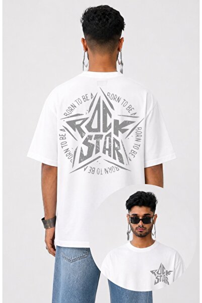 Fuddy Moda Μπλουζάκι Unisex Oversize με στάμπα στην πλάτη  "Born To Be A Rock...