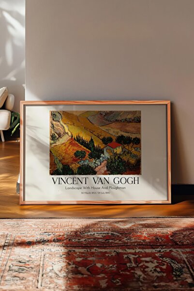 Postifull Vincent Van Gogh - Peisaj cu casă și cultivator, Tablou înrămat pe ...