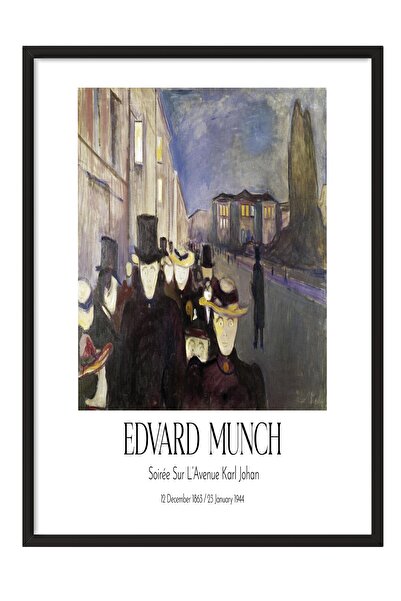 Postifull Edvard Munch - Veče na aveniji Karl Johan, slika u crnom okviru, um...
