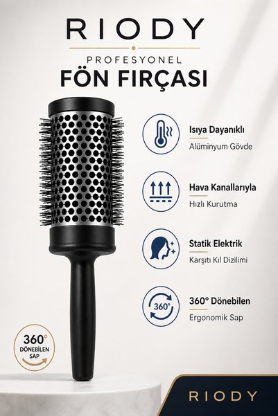 RiODY Profesyonel Fön Fırçası Isıya Dayanıklı Alüminyum Gövde Hızlı Kurutma H...