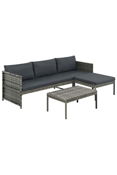 vidaxl Set mobilier de gradina cu perne, 3 piese, gri, poliratan