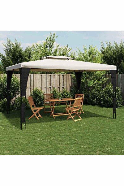 vidaxl Foisor cu acoperis dublu, crem, 3,98x2,98 m, ot›el