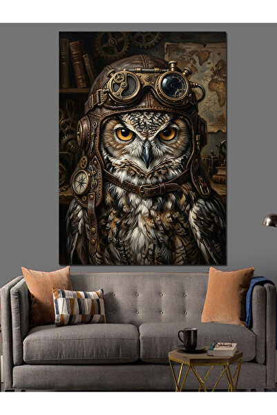 Artmeg Canvas decorativ cu bufniță cu ochelari de pilot și cască - Tablou din...
