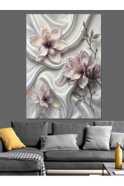 Artmeg Pânză decorativă cu textură de satin, cu flori roz - Tablou din lemn MDF