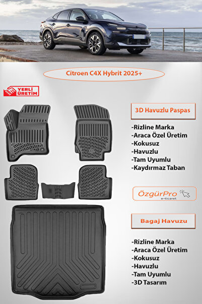 Rizline Citroen C4X Hybrit 2025 ve Sonrası 3D Havuzlu Paspas ve Bagaj Havuzu Set