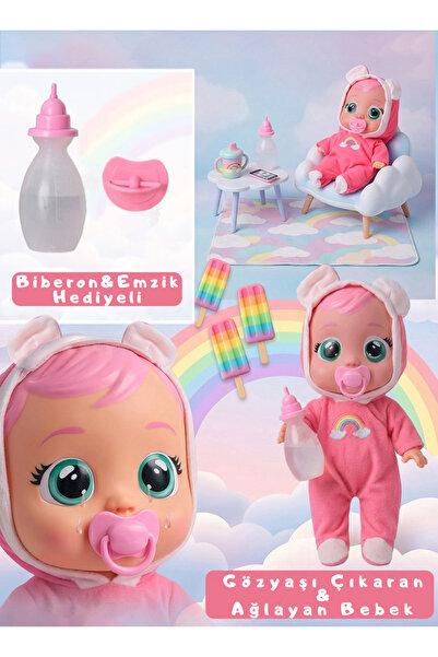 Rocha Baby Sweet Baby Gerçek Gözyaşı Döken Oyuncak Bebek - Biberon ve Emzik H...