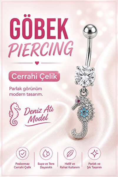 vogutima jewelery&silver by timuçin mavili Göbek Piercing - Deniz Atı Model C...