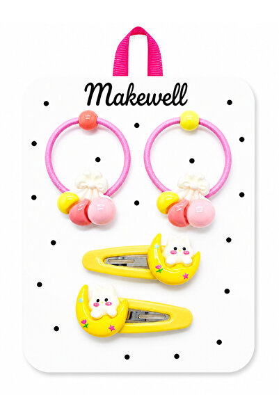 MakeWell Set of 4 Girls' Hair Clips – Rainbow Rubber Hair Clips & Figured Sna...